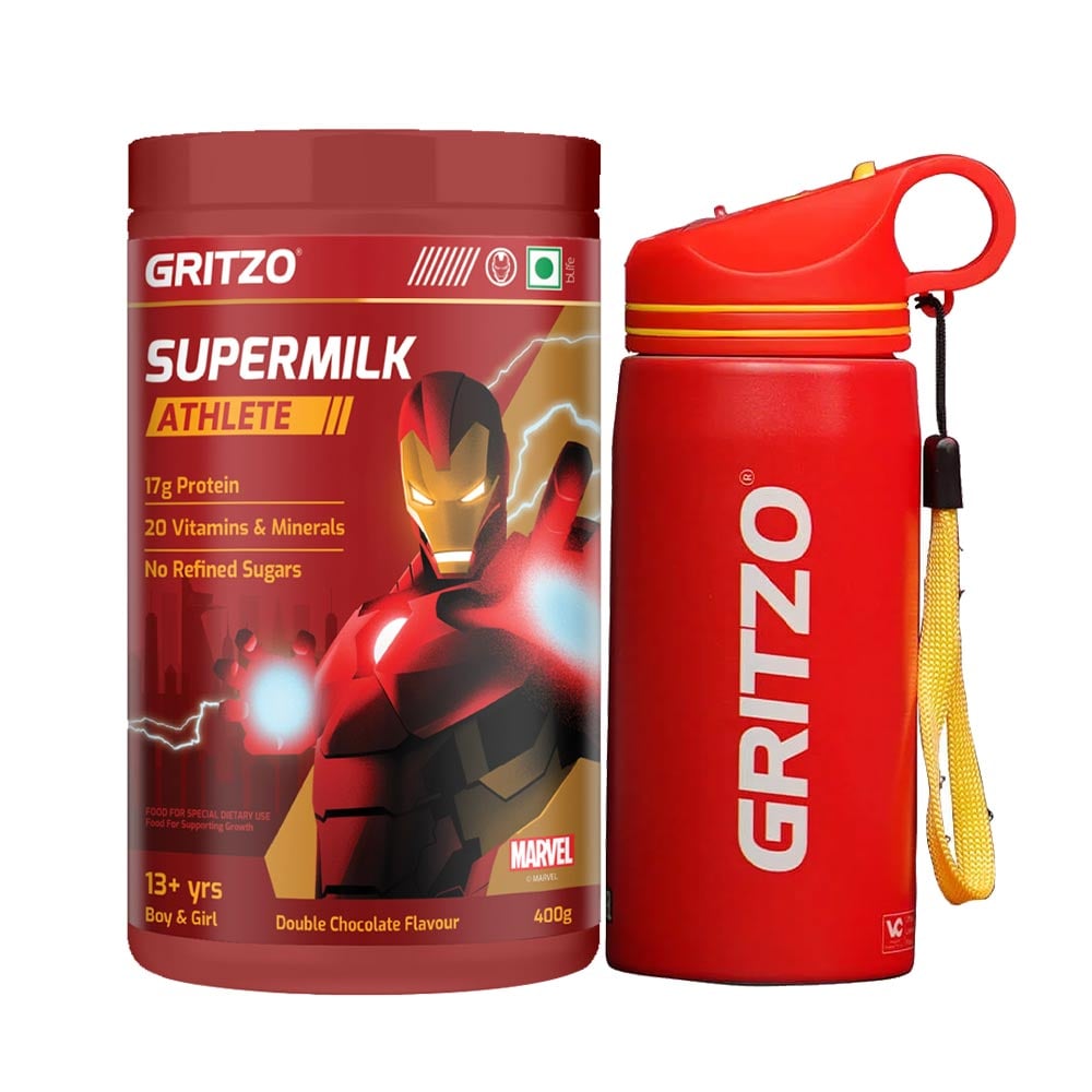 Supermilk Athlete 13+ Yrs Boy/Girl 400 g Double Chocolate and 500ml Iron Man Sipper Combo