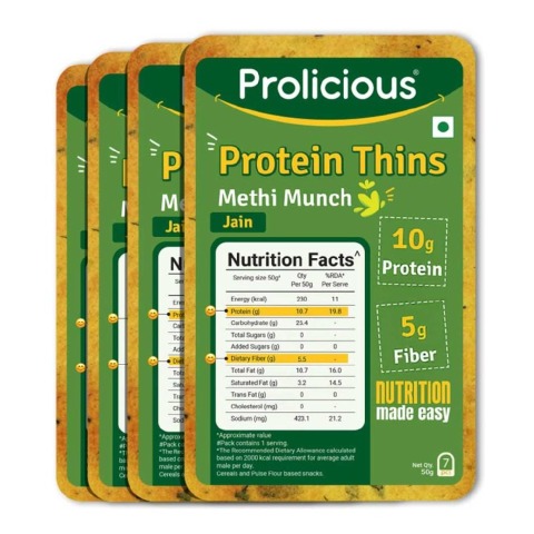 1 - Prolicious Protein Thins Snack Chips,  Methi Munch (Pack of 4)  50 g 