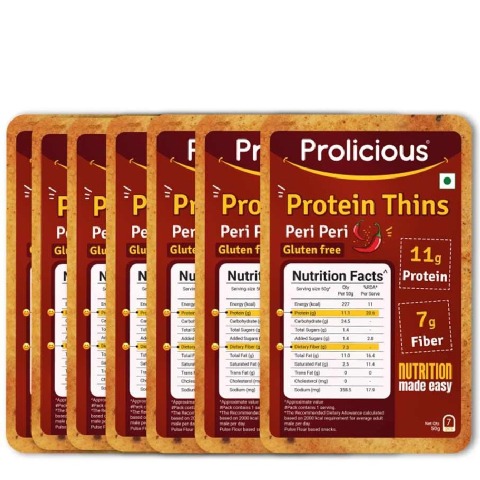 1 - Prolicious Protein Thins Snack Chips, Peri Peri (Pack of 7) 50 g