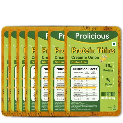 1 - Prolicious Protein Thins Snack Chips,  Cream & Onion (Pack of 7)  50 g 