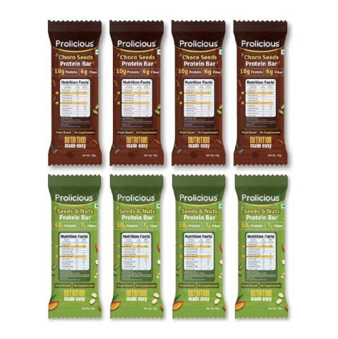 1 - Prolicious Protein Bars Combo,  8 bar(s)  Choco Seeds + Seeds & Nuts 