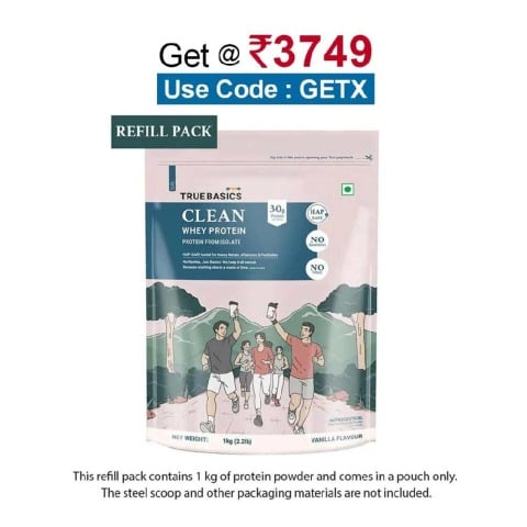 TrueBasics Clean Whey Protein (Isolate),  2.2 lb  Vanilla (Refill Pack) 