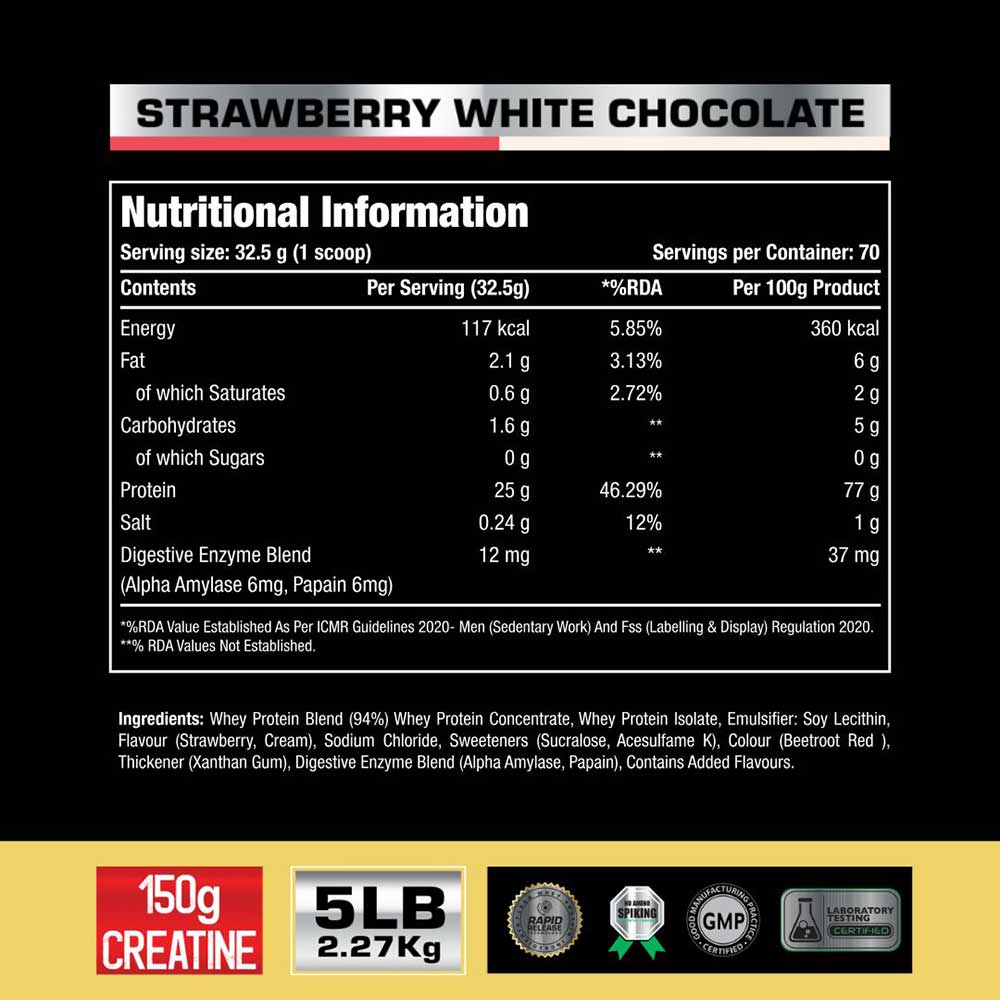 5 - One Science 100% Premium Whey Protein,  5 lb  Strawberry White Chocolate - with Free 150g Creatine 