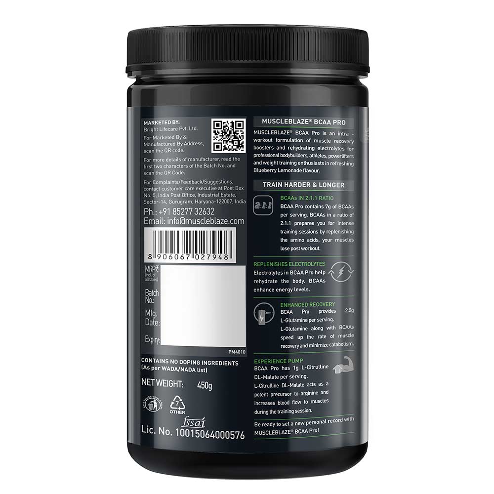 3 - MuscleBlaze BCAA Pro, 0.99 lb 30 Servings Blueberry Lemonade