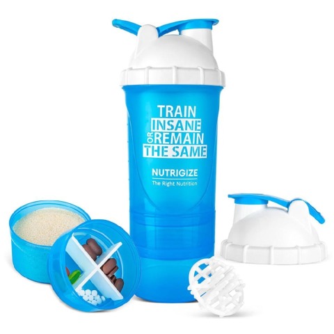 1 - GHC 3-Compartment Shaker Bottle,  Blue & Black  600 ml 