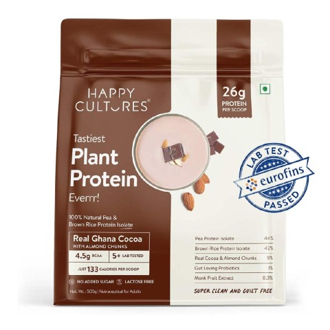 1 - Happy Cultures Tastiest Plant Protein, 1.11 lb Real Ghana Cocoa with Almond Chunks