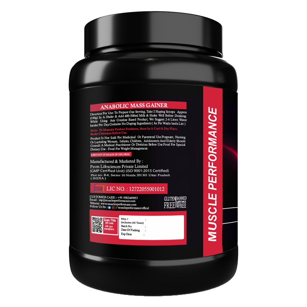 3 - Muscle Performance Anabolic Mass Gainer,  2.2 lb  Belgium Chocolate with Steel Shaker 