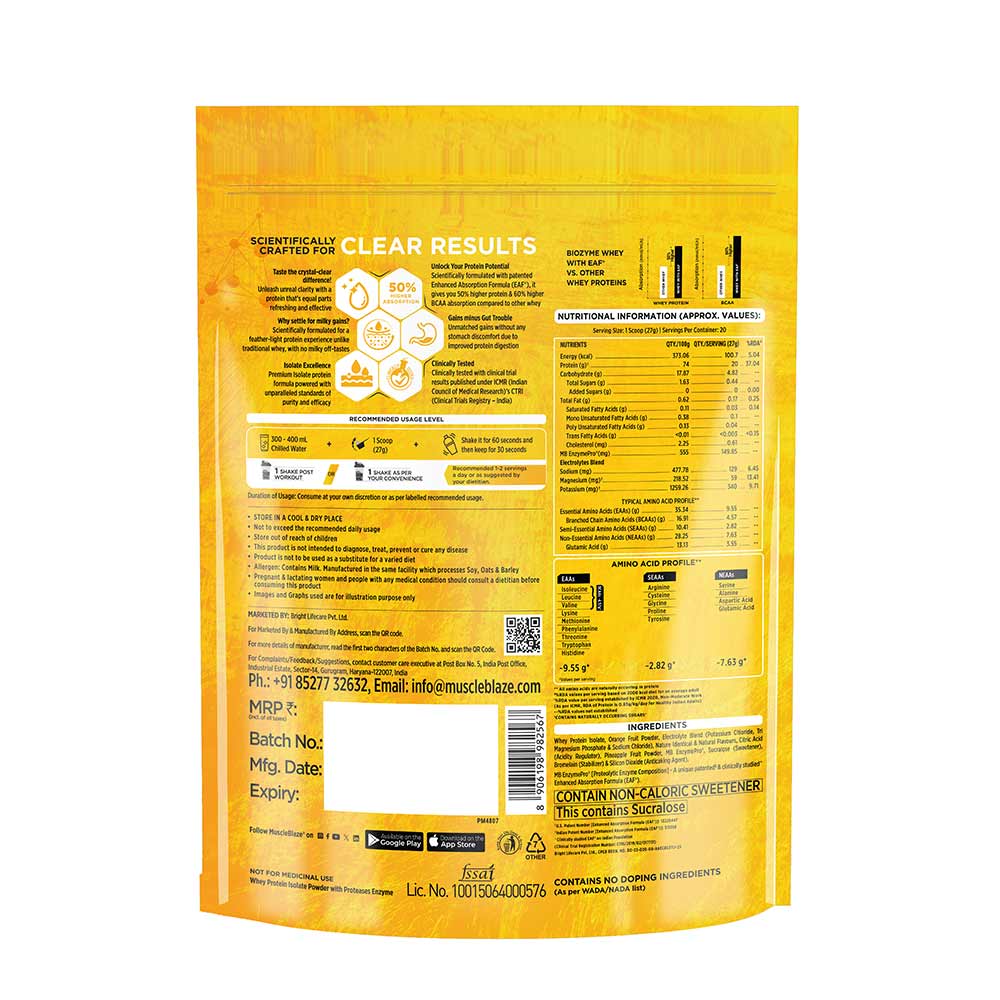 10 (1 - MuscleBlaze Biozyme Clear Whey Isolate,  1.19 lb  Icy Lemonade