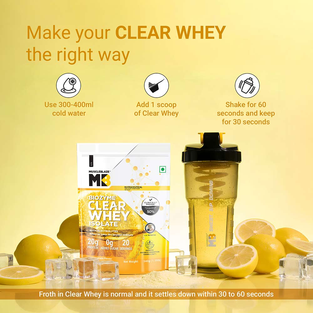 10 (6 - MuscleBlaze Biozyme Clear Whey Isolate,  1.19 lb  Icy Lemonade