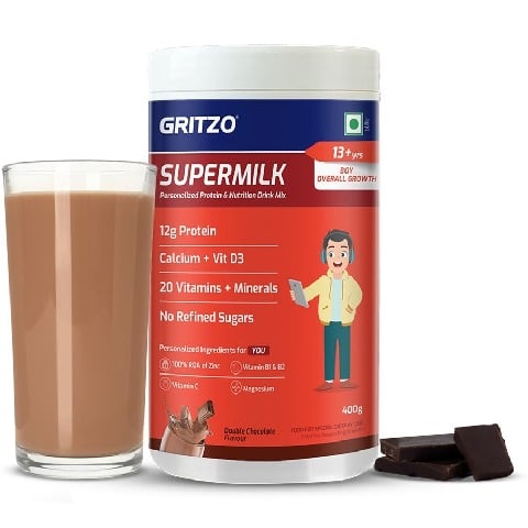 11 - Supermilk Gritzo Overall Growth for Boy 13+ Yrs Protein & Nutrition Drink Mix,  400 g  Double Chocolate 