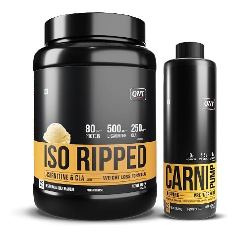 QNT ISO Ripped & Carnipump Ripping Pre-workout 500ml Navel Orange Combo,  2.2 lb  Kesar Malai Kulfi 