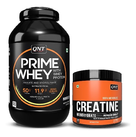 QNT Prime Whey & Creatine Monohydrate Unflavoured 0.198 lbs Combo,  4.4 lb  Kesar Kaju Pista 