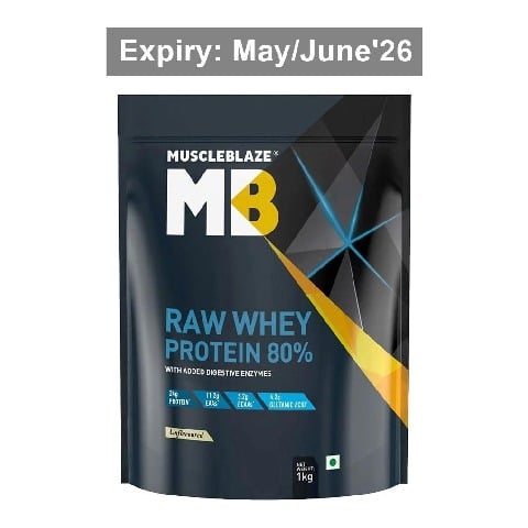 MuscleBlaze Raw Whey Protein 80% Powder,  2.2 lb  Unflavoured 