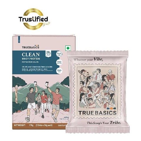 4 - TrueBasics Clean Whey Protein (Isolate),  0.37 lb  Chocolate Pack of 5 (34 g x 5) 