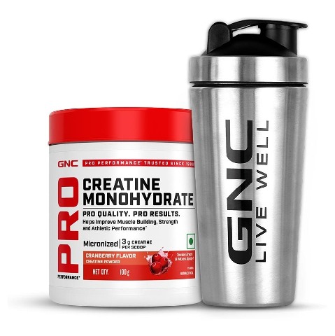 1 - GNC Pro Performance Pure Micronized Creatine Monohydrate,  Cranberry with Steel Shaker 750ml  0.22 lb 