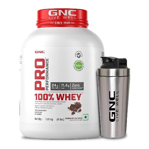 1 - GNC Pro Performance 100% Whey Protein,  4 lb  Chocolate Supreme with Steel Shaker 750ml Combo 