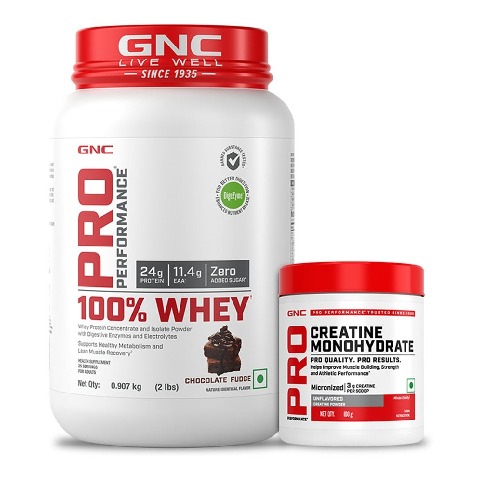 1 - GNC Pro Performance 100% Whey 2 lb & Creatine Monohydrate 0.22 lb Combo,  2 Piece(s)/Pack  Chocolate Fudge & Unflavoured 