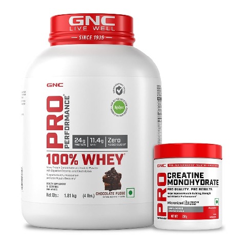 1 - GNC Pro Performance 100% Whey Protein,  4 lb  Chocolate Fudge with Creatine Monohydrate 0.55 lb Combo 