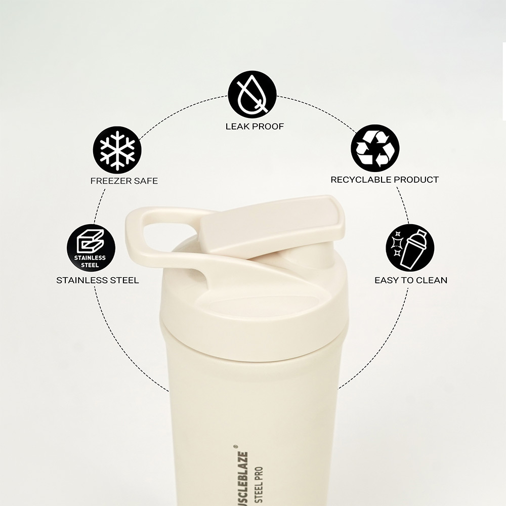 5 - MuscleBlaze Stainless Steel Gym Shaker Pro,  Beige  700 ml