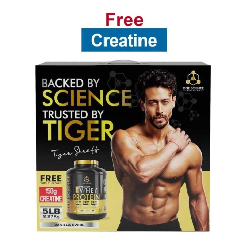 One Science 100% Premium Whey Protein,  5 lb  Vanilla Swirl - with Free 150g Creatine 