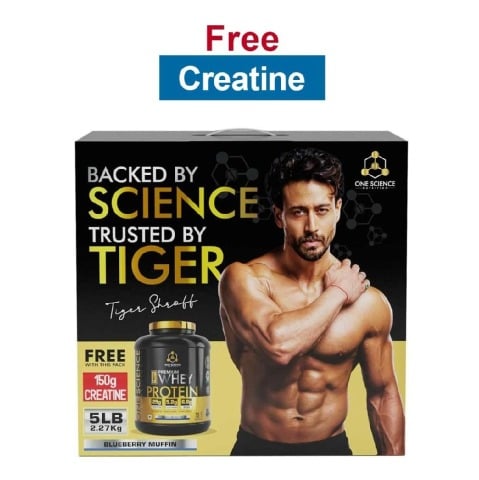 One Science 100% Premium Whey Protein, 5 lb Blueberry Muffin - with Free 150g Creatine