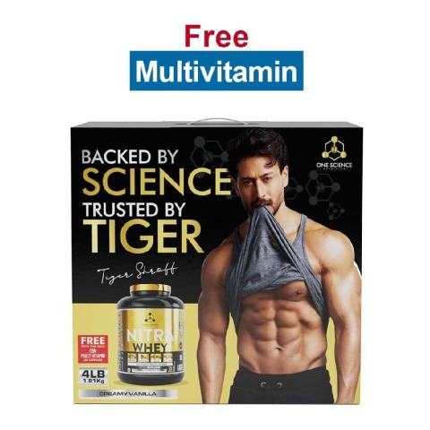 One Science Nitra Whey Tiger Combo Pack,  4 lb  Creamy Vanilla with Daily Multivitamin 60 Capsules 