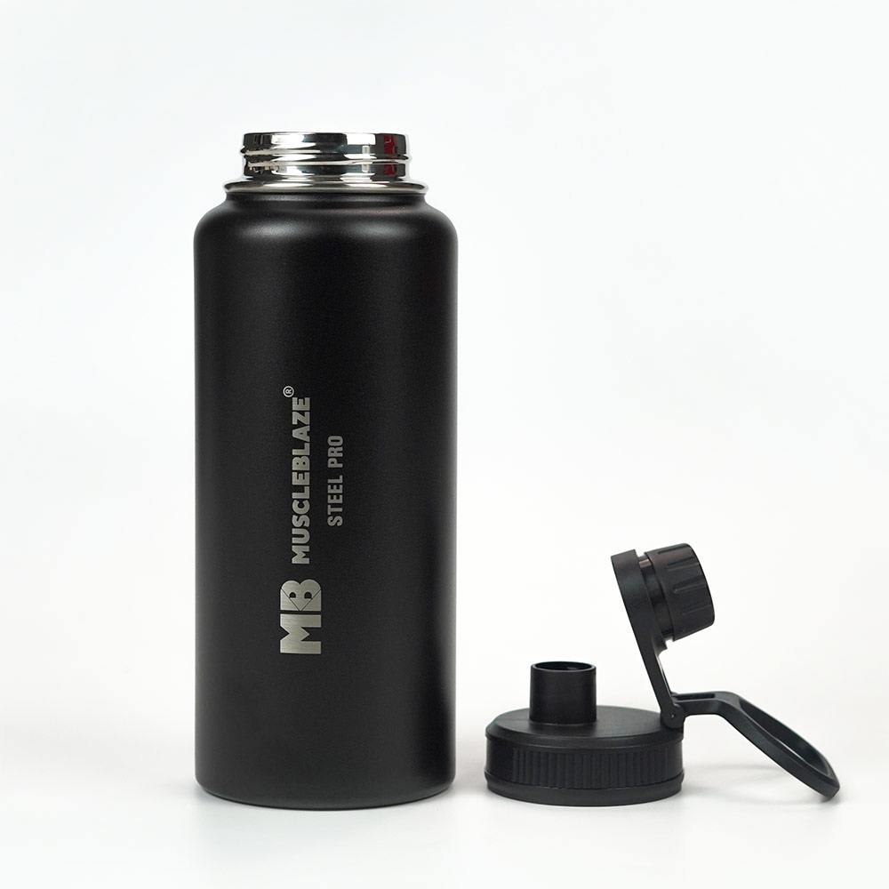 7 - MuscleBlaze Sports Insulated Steel Bottle,  Stealth Black  1 L