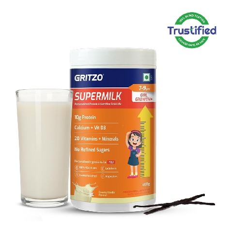 Supermilk Gritzo Growth+ for Girl 7 to 9 years,  400 g  Creamy Vanilla 