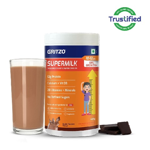 Supermilk Gritzo Growth+ for Girl 10 to 12 years,  400 g  Double Chocolate 