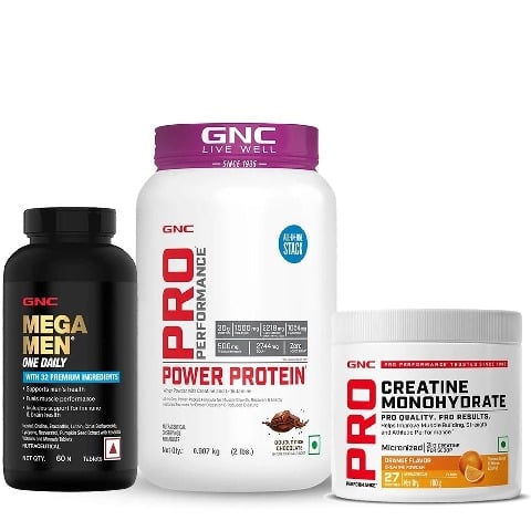 Pro Performance Power Protein 2 lb Double Rich Chocolate & Creatine Monohydrate Orange 0.22 lb with Mega Men One Daily Multivitamin 60 Tabs