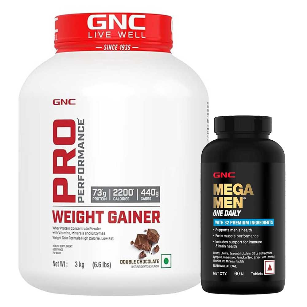 gnc Pro Performance Weight Gainer 6.6 lb Double Chocolate & Mega Men One Daily Multivitamin 60 Tablets-picture-25