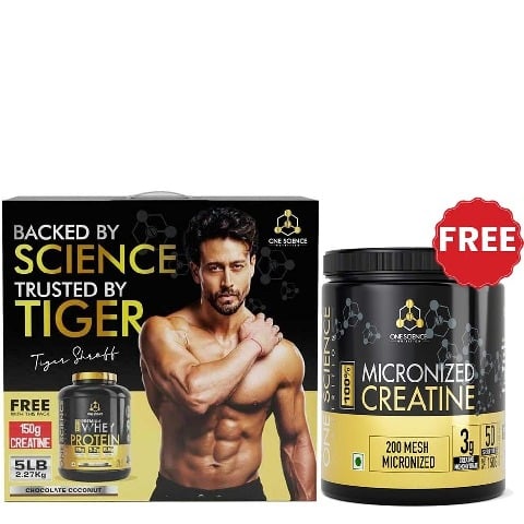 One Science 100% Premium Whey Protein,  5 lb  Chocolate Coconut - with Free 150g Creatine 