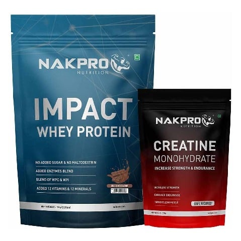 1 - Nakpro Impact Whey Protein 2.2 lb & Creatine Monohydrate 0.22 lb Combo,,  2 Piece(s)/Pack  Chocolate & Unflavoured 