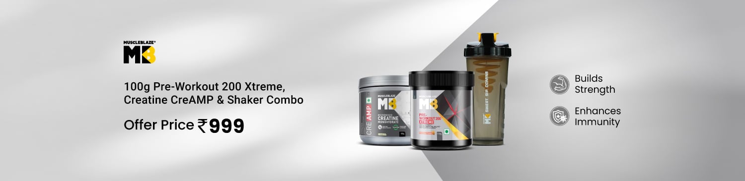 MuscleBlaze PRE Workout 200 Xtreme & Creatine Monohydrate CreAMP 100g & Shaker Combo | Offer Price  - 999