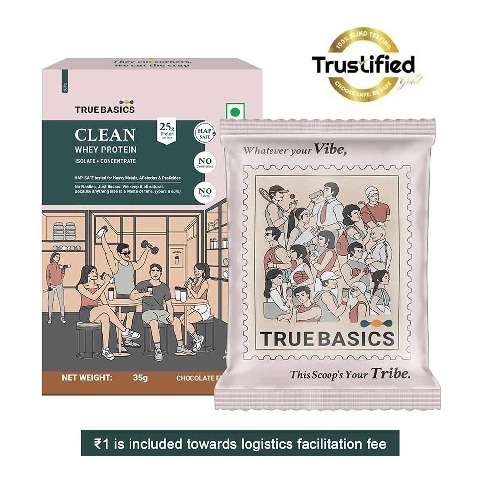 3 - TrueBasics Clean Whey Protein (Isolate + Concentrate), 35 g Chocolate (Sample)
