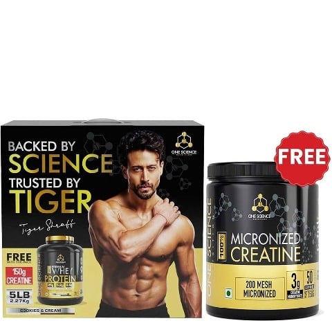 One Science 100% Premium Whey Protein, 5 lb Cookies & Cream - with Free 150g Creatine