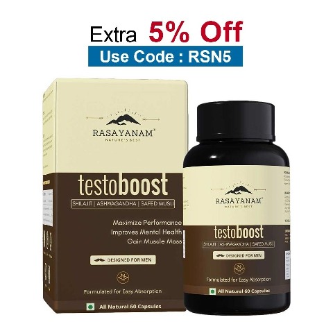 Rasayanam Testoboost (500mg) 3-in-1 Testosterone for Men,  60 capsules  Unflavoured 