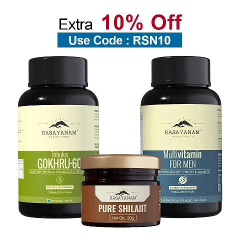 Rasayanam Pure Himalayan Shilajit 20g, Tribulas Gokhru-60 60 Tablets & Multivitamin for Men Combo, 60 tablet(s) Unflavoured