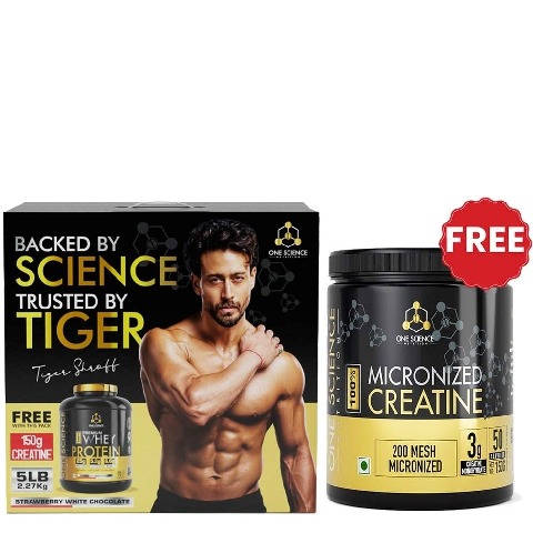 One Science 100% Premium Whey Protein,  5 lb  Strawberry White Chocolate - with Free 150g Creatine 