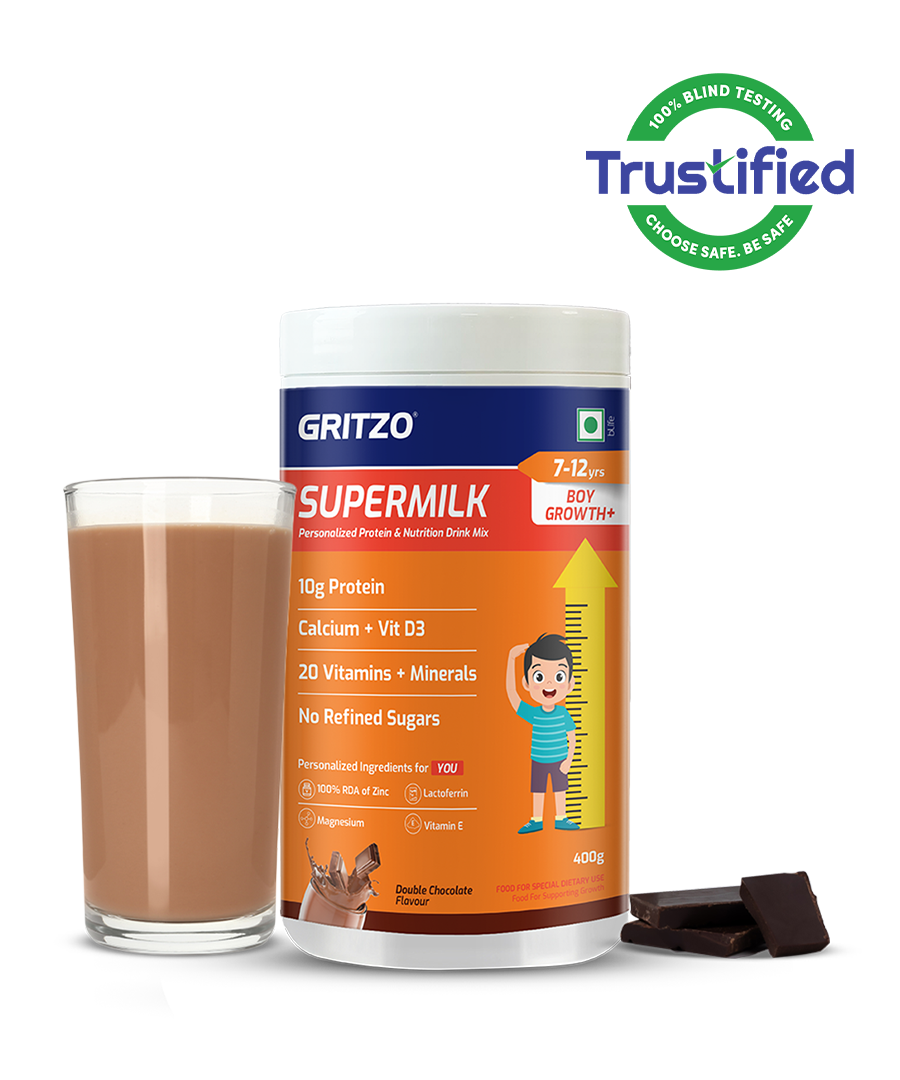 Supermilk Growth+ for Boy 7 to 12 years, 400 g Double Chocolate 7-12 Yrs Boy Growth+ With Unrefined Sugar