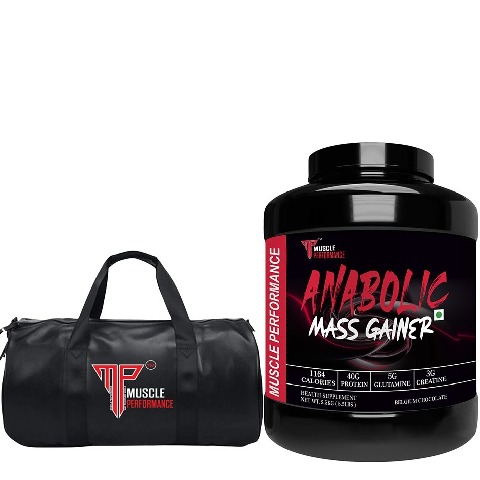 1 - Muscle Performance Anabolic Mass Gainer with Gym Bag Combo, 5.5 lb Belgium Chocolate