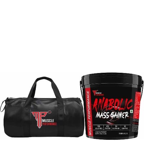 1 - Muscle Performance Anabolic Mass Gainer with Gym Bag Combo, 11 lb Rabri Kulfi