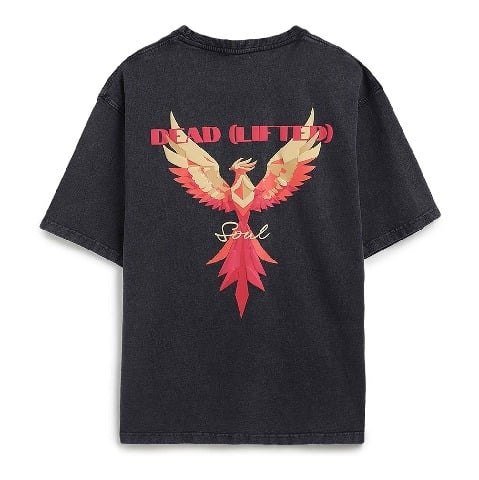 5 - MuscleBlaze Deadlifted Soul Phoenix Oversized Washed T-Shirt,  Large  Light Grey 