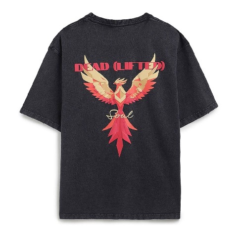 2 - MuscleBlaze Deadlifted Soul Phoenix Oversized Washed T-Shirt,  X-Small  Light Grey 