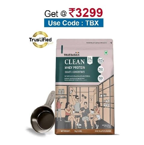 TrueBasics Clean Whey Protein (Isolate + Concentrate),  2.2 lb  Chocolate 