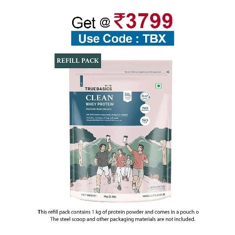 TrueBasics Clean Whey Protein (Isolate), 2.2 lb Vanilla (Refill Pack)