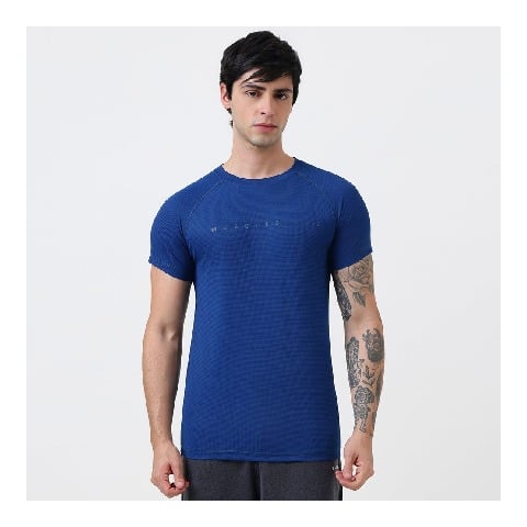 1 - MuscleBlaze Patterned Dry-Fit Active Tee Half Sleeve,  Large  Poseidon 