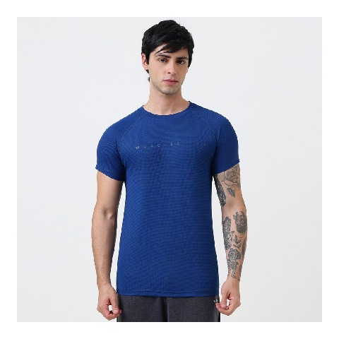 1 - MuscleBlaze Patterned Dry-Fit Active Tee Half Sleeve, Small Poseidon