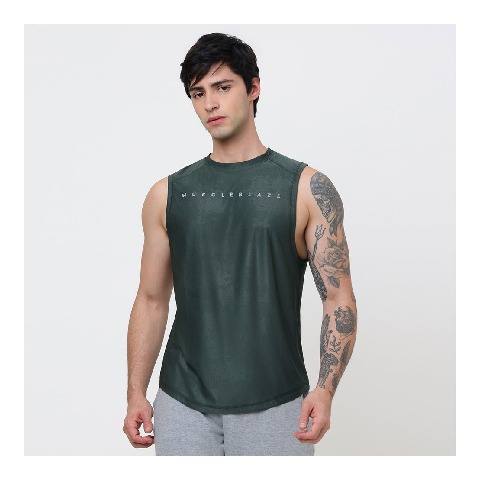 4 - MuscleBlaze Camo Dry-Fit Delt Tank, X-Large Olive