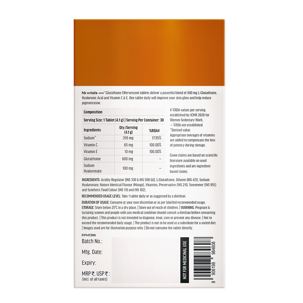 2 - HK Vitals Glutathione Effervescent with Vitamin C,  Mango (Pack of 2)  30 tablet(s) 